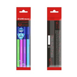 Набор ручек шариковых 4 штуки, ErichKrause U-109 Neon Stick&Grip, игольчатый узел 1.0 мм, чернила синие, супермягкое письмо, резиновый держатель, корпус неоновый, МИКС