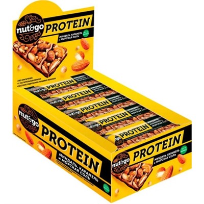 Батончик Nut&Go Protein, миндаль с карамелью и морской солью, 40 г (упаковка 18 шт)/КДВ
