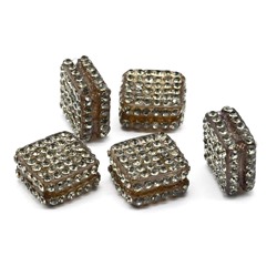 Бусина полимерная со стразами ромб 18*18мм, цв.серый (упаковка 5 штук)