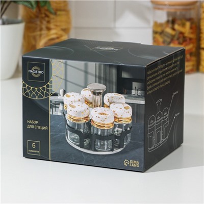 Набор баночек для специй Magistro «Чёрный мрамор», на подставке, 6 шт., стекло, чёрный