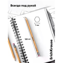 Карандаш чернографитный ErichKrause. Amber 101, НВ, с ластиком, шестигранный, деревянный, жёлтый корпус