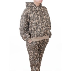 868-6 BEIGE/LEOPARD Костюм спортивный зимний женский (95% хлопок, 5% полиэстер)