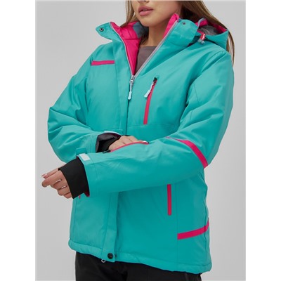 Горнолыжная куртка женская зимняя бирюзового цвета 7091Br