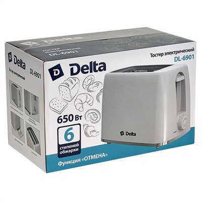Тостер 650 Вт DELTA DL-6901 белый