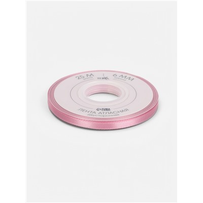 Лента атласная TEIRA, двухсторонняя, 6 мм, 25±1 м, розовая №158