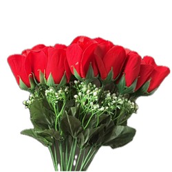 Цветок искусственный декоративный Роза красная 1 шт (с декором) 38 см