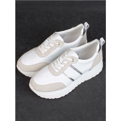 05-PDE40-2 WHITE/BEIGE Кроссовки женские (натуральная кожа, натуральная замша)