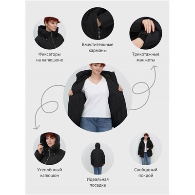 Куртка женская демисезонная с капюшоном черного цвета 1140Ch