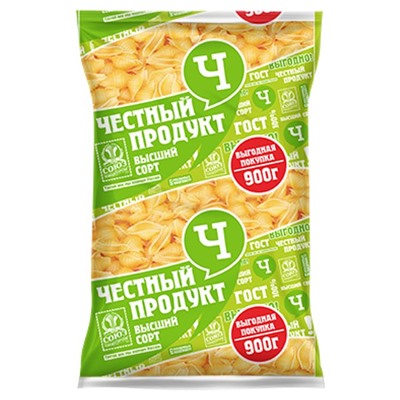Честный Продукт Макароны РАКУШКИ гр.В в/с 900гр