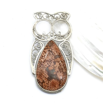 Брошь коралл "Сова" 44*87мм.