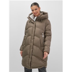 Пальто зимнее утепленное с капюшоном женское коричневого цвета 7747K