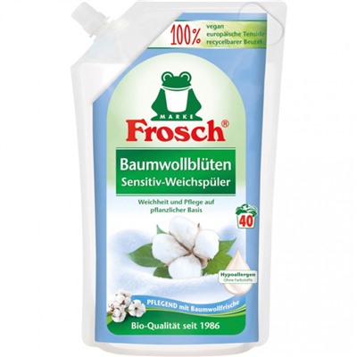 Концентрированный ополаскиватель для белья Цветы хлопка Frosch, 1 л на 40 стирок (мягкая упаковка)