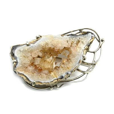 Брошь с жеодами агата бразильского 60*37мм.