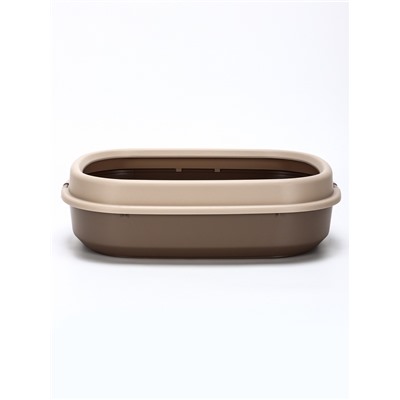 Лоток для кошек Фур-Мур 48×35,5 см с  бортом + совок,Soft-touch, капучино