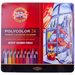Карандаши цветные художественные Koh-I-Noor "Polycolor" 24цв., заточен., метал. пенал