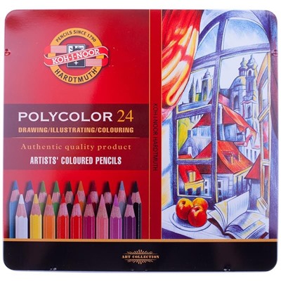 Карандаши цветные художественные Koh-I-Noor "Polycolor" 24цв., заточен., метал. пенал