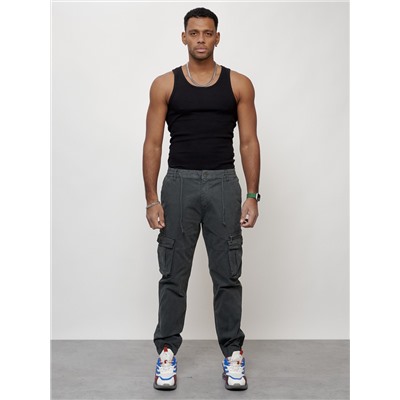 Джинсы карго мужские с накладными карманами темно-серого цвета 2402TC