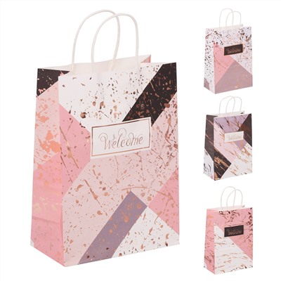 Пакет подарочный 18*25*9 Welcome крафт ассорти 4 вида КОКОС 232226/12/Китай