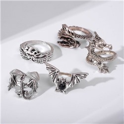 Набор колец «Драконы», 5 шт. размер МИКС, цвет чернёное серебро