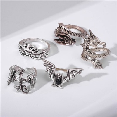 Набор колец «Драконы», 5 шт. размер МИКС, цвет чернёное серебро