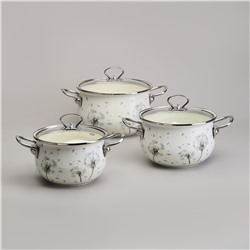 НАБОР КАСТРЮЛЬ ЭМАЛИРОВАННЫЙ, СЕРИЯ "DANDELION" 6ПР. 2,0/2,8/3,8Л ДИА.18/20/22СМ