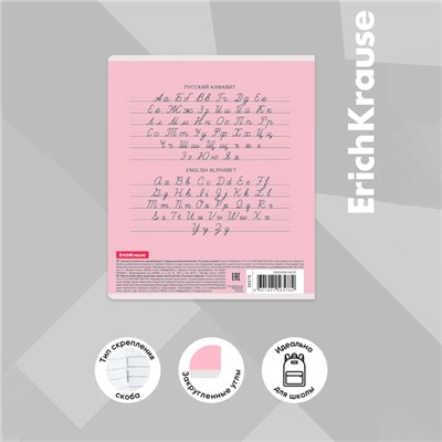Тетрадь 18 листов в линейку ErichKrause «Классика», обложка мелованный картон, блок офсет, розовая