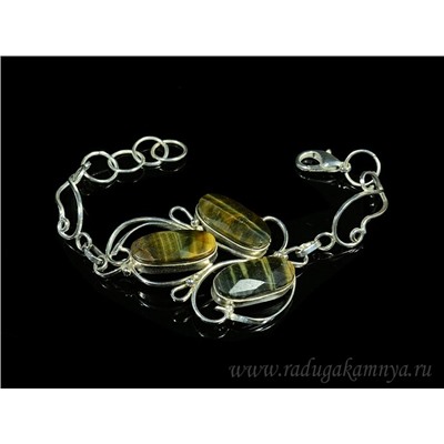 Браслет соколиный глаз в посеребрении, 15см