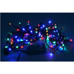 Электрогирлянда 100 разноцветных LED огней, зеленый провод, 8 реж.мигания,с коннектором, 4,5 м