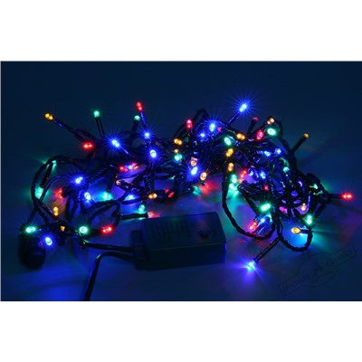 Электрогирлянда 100 разноцветных LED огней, зеленый провод, 8 реж.мигания,с коннектором, 4,5 м