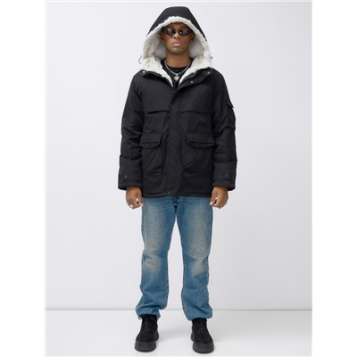 Парка мужская зимняя удлиненная с мехом черного цвета 8757Ch