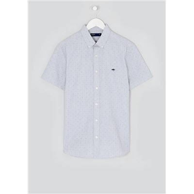 Short Sleeve Slim Fit Dot Print Oxford Shirt