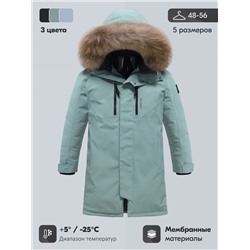 Парка зимняя мужская с капюшоном и мехом енот зеленого цвета 9537-1Z
