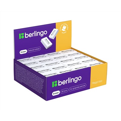 Ластик Berlingo "Mega Top", прямоугольный, натуральный каучук, 26*18*8мм