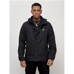 Куртка спортивная мужская весенняя с капюшоном черного цвета 88023Ch