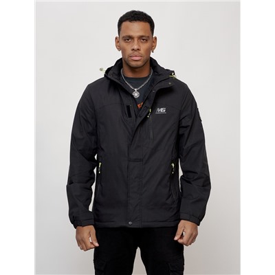 Куртка спортивная мужская весенняя с капюшоном черного цвета 88023Ch