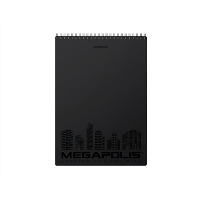 Блокнот с пластиковой обложкой на спирали ErichKrause® MEGAPOLIS®, черный, А4, 80 листов, клетка, перфорация, микроперфорация