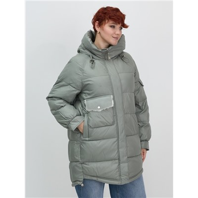 Куртка зимняя женская с капюшоном модная зеленого цвета 7341Z