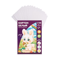 Картон белый А4, 16 листов "Зайка", односторонний, немелованный, 220 г/м2, в папке