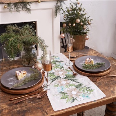 Дорожка на стол новогодняя Этель Beautiful Сhristmas 30×70 см, 100% хлопок, саржа 190 г/м², бежевая