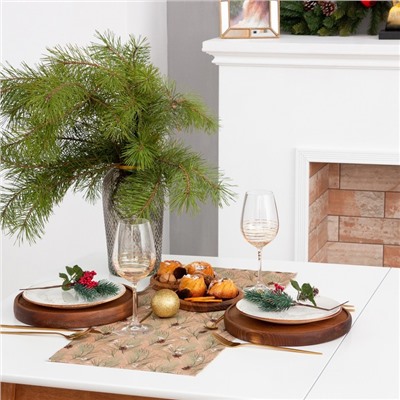 Дорожка на стол новогодняя Этель Spruce branches 30×70см, 100% хлопок, саржа 190 г/м², бежевая