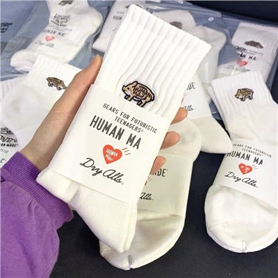 Tide, Japanese embroidery, thin sports cotton knee socks for men and women, with embroidery