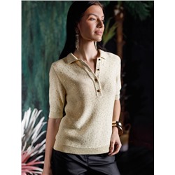 Джемпер поло с застежкой на пуговицы из хлопковой пряжи с пайетками