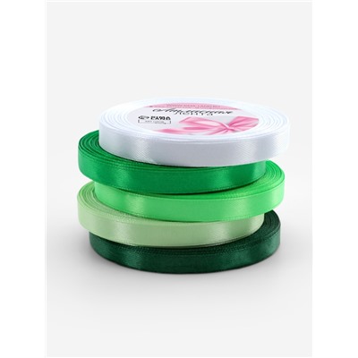 Атласная лента, набор 5 шт., 10 мм, 23±1 м, белая, зелёная