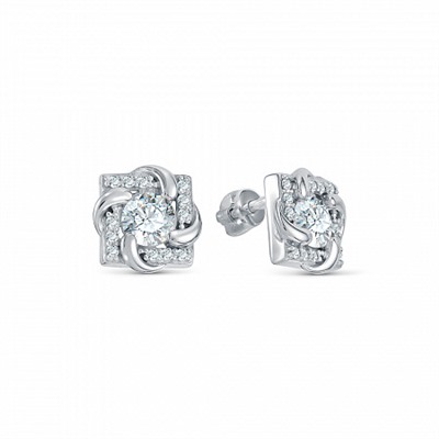 Серьги с фианитом родированные серебро 925*