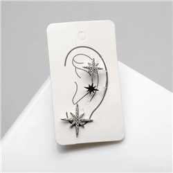 Набор серег и кафф QF «Полярные звёзды», 3 шт. белые в серебре