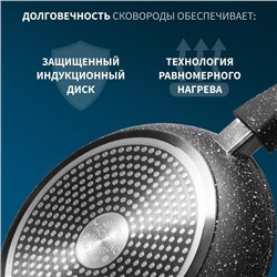 Сковорода Magistro Dark, d=20 см, съёмная ручка soft-touch, антипригарное покрытие, индукция, кованый алюминий, чёрная