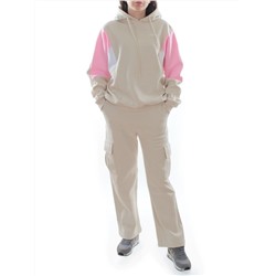 3156/3157 BEIGE/PINK Костюм спортивный женский (95% хлопок, 5% эластан)