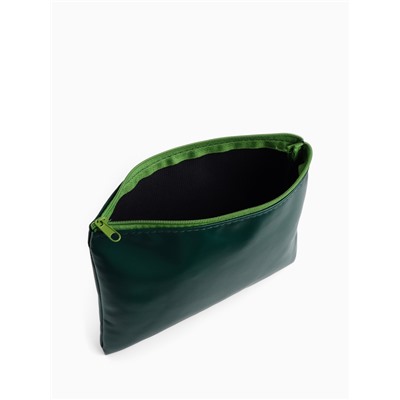 Косметичка на молнии, плоская, средний размер, однотонная, тёмно-зелёная