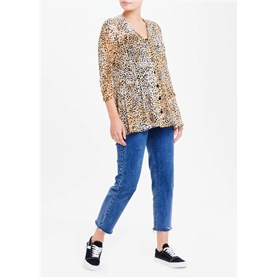 3/4 Sleeve Animal Print Peplum Blouse