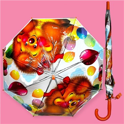 Зонт-трость детский прозрачный с рисунком полуавтомат Арт 2007/3